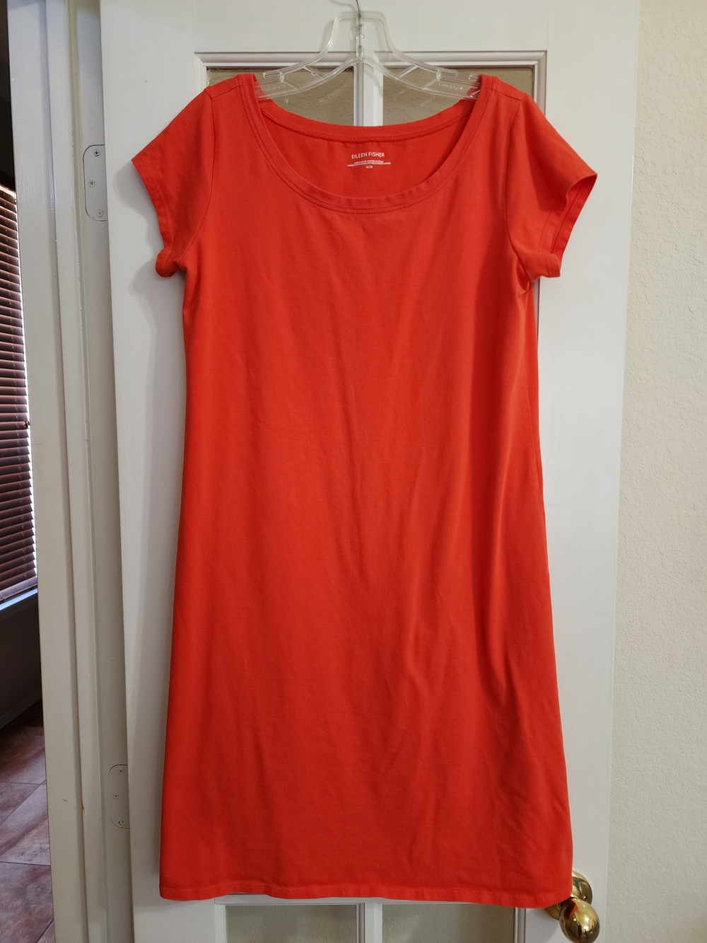 Eileen Fisher M Orange Organic Cotton Stretch Jersey A Line Dress